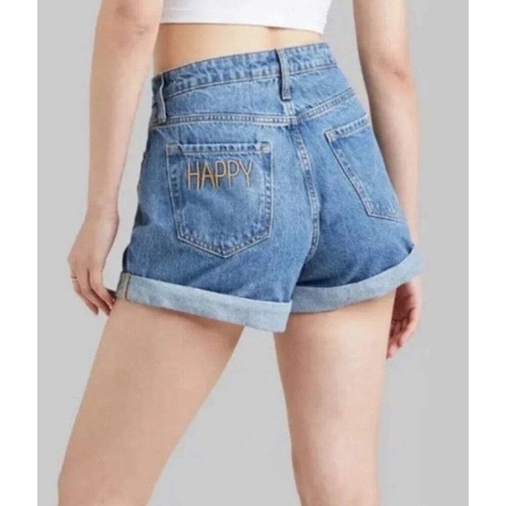Wild Fable Happy Embroidered Pocket Highest Rise Mom Denim Shorts Size 8/29